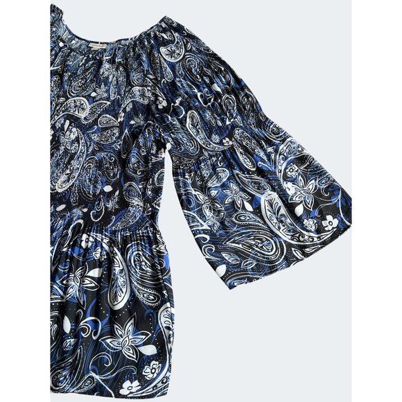 Avenue Plus Blue Paisley Keyhole Neck Blouse 3/4 Sleeve Plus Size 30/32 - Picture 7 of 13